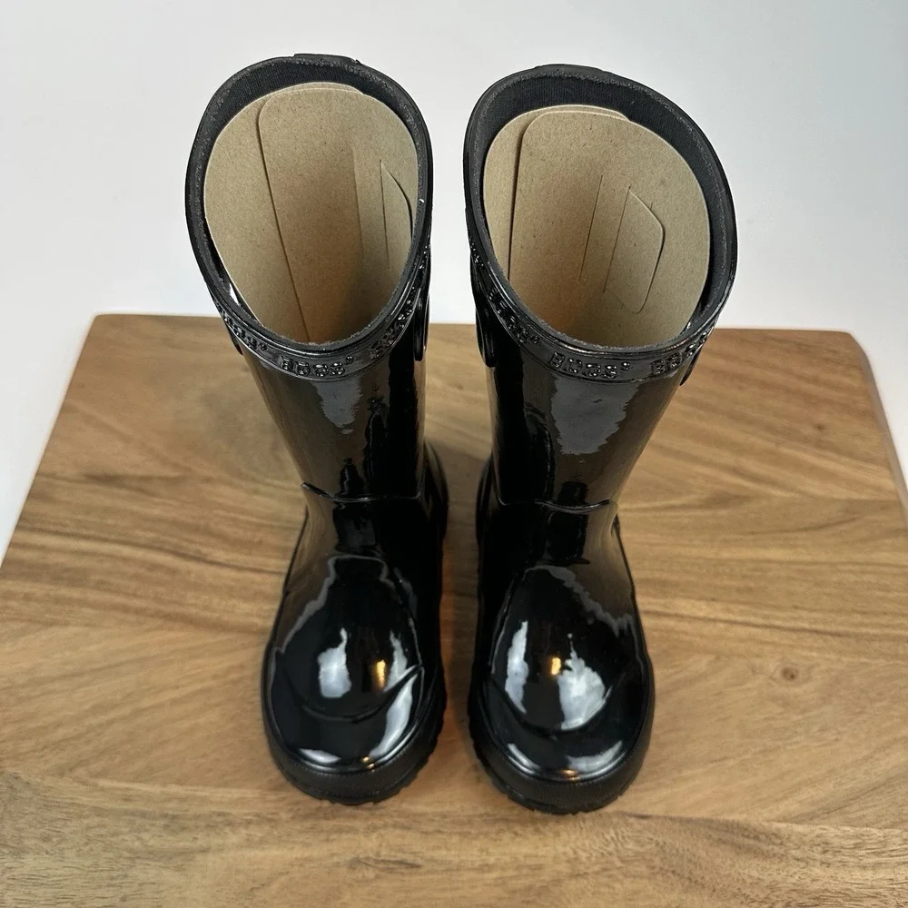 New Little Kids Childrens Bogs Solid Black Waterproof Rubber Rain Boots Size 8 C